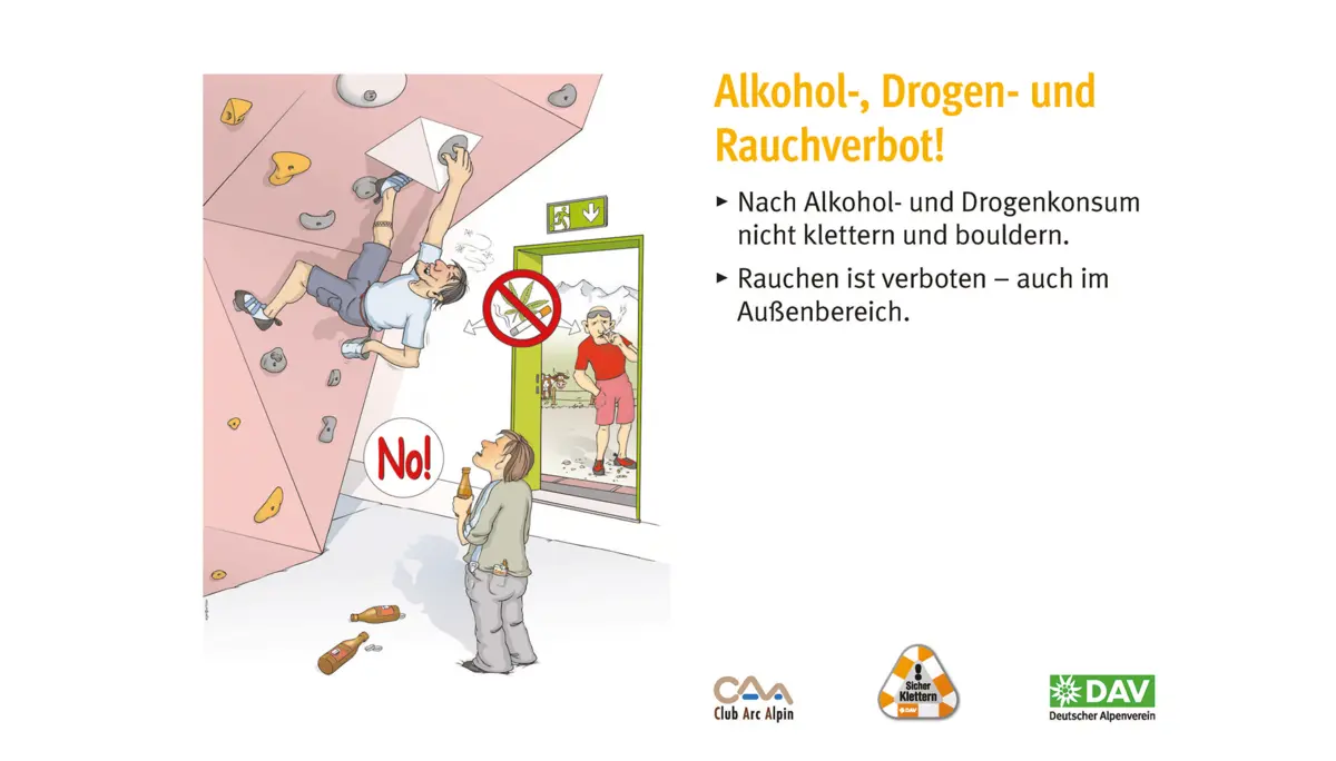 Hallenregeln für Klettern vom DAV. Regel Nummer sechs: Beschädigungen melden | © DAV